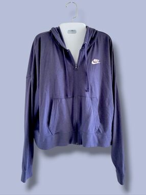 Nike | EUC Navy Blue Full‑Zip Crop Hoodie Jacket (SIZE L)